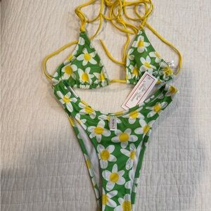 Heavy Manners Bikini Set - Green and Yellow Floral